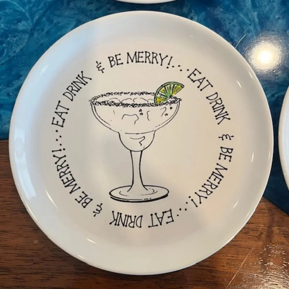 Set of (4) Eat, Drink & Be Merry Cocktail Plates International Silver Co